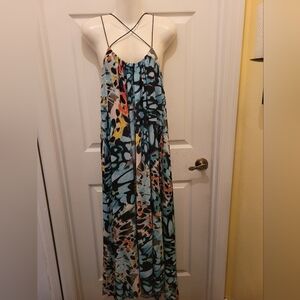 BEBE Colorful flowy Halter dress